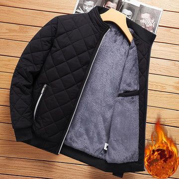 Autumn Winter Bomber Jacket Men Diamond Pattern Fleece Lined Casual Jacket Men Fashion Clothing Brand New Slim Fit Coat